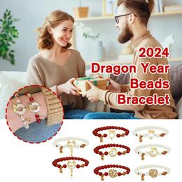 Link Bracelets 2024 Chinese Dragon Bracelet Women's Lucky Red Bead Jewellery Gifts Auspicious Handmade Year K8V8