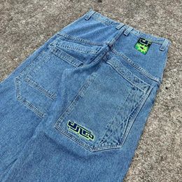 Jeans feminino JNCO Padrão de cartas design clássico simples mulheres de cintura alta y2k moda versátil calça folgada de perna larga reta