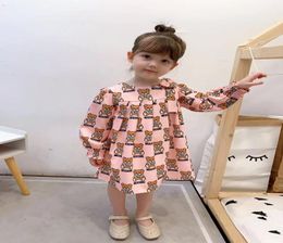 Girls cut bear letter printed dress children Bows elastic long sleeve dress 2020 Fall new kids designer clothes A35512323788