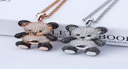 Hip Hop Rhinestones Paved Bling Iced Out Cute Panda Animal Pendants Necklace for Men Rapper Jewellery with 24inch Rope Chain4549359