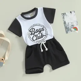 Clothing Sets Infant Boys Summer Clothes Outfits Letter Print Crew Neck Contrast Color Short Sleeve T-Shirts And Elastic Waist Shorts Suit