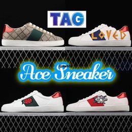 Fashion Mens Women Casual Shoes Bee Embroidered Printed Leather Ace Sneaker Beige Ebony Canvas Valentines Day Strawberries Men Sneakers Fashion Womans Trainers