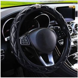 Steering Wheel Covers Artificial Sheepskin Print Stereo Diamond-encrusted Crown Car Without Inner Ring Cover For 14.5-15 Inches