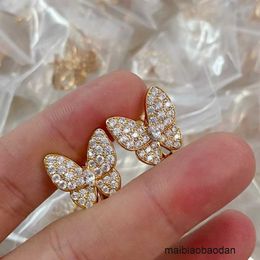 Top Quality Classic Style Fanjia 925 Pure Silver Plated 18K Gold Full Diamond Butterfly Ear Beat Tri Color Hand Set High Carbon Sweet Keren Factory