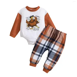 Clothing Sets Pudcoco Infant Baby Boys Pants Set Long Sleeve Crew Neck Turkey Print Romper With Plaid Thanksgiving Clothes 6-24M