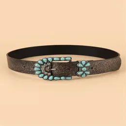 Belts Waist Belt Rhinestones Flower For Cowboy Cowgirl With Stones Vintage Girl Chain Wide Sexy Oversize Buckle