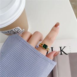 Cluster Rings Woman 18K Gold Plated Stainless Steel Ring Vintage Square Oval Natural Stone For Women Open Colour Jewellery Gift