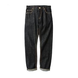 Mbbcar narrow width West Harajuku washing and desizing black cow red ear tannin straight jeans 240419