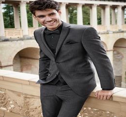 New Stylish Design Two Button Dark Grey Groom Tuxedos Notch Lapel Groomsmen Man Suits Mens Wedding Suits JacketPantsVestT1682139