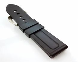 24mm High Quality Fashion Black Silicone Rubber Band 22mm Silvery Steel Screw Tang Buckle Strap for PAM PAM 111198I2686153