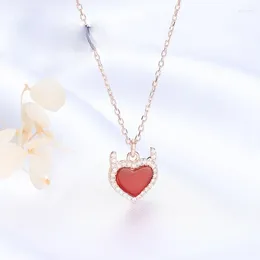 Chains Pure Devil's Heart Necklace Women's Micro Inlaid Red Agate Love Silver Colour