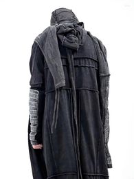 Men's Trench Coats Niche Designer Style Distressed Dirty Wash Waste Soil Wind Hooded Coat Clothes