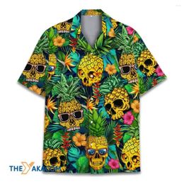 Men's Casual Shirts Pineapple Skull Hawaiian For Men Funny Halloween Tropical Shirt Button Down Women