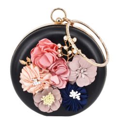 Bags Circular pu Flower Women Clutch Evening Bag Lovely Black Wristlets Floral party Bag Wedding Bag pochette Female Handbag x55