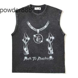 2024 Summer Style Distressed Washed Camisole Sweat Vest Mens and Womens Hip-hop Loose Sleeveless T-shirt