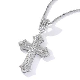 Pendant Necklaces Vintage Long Lab Diamond Cross Pendant 14K Gold Party Wedding Pendants Necklace For Women Men Hiphop Jewelry Gift 240419