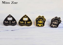 Miss Zoe Witchcat Black cat paw Star moon eye Witch craft Magic Course Enamel Pins Gold silver brooch Badge Denim coat Jewellery Gif7371263