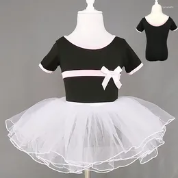 Stage Wear Kids Short Sleeved Ballet TuTu Dress Performance Costumes Girls Dance Bodysuit Gymnastics Leotards Fluffy Skirt