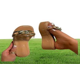 Dress Shoes 2021 Summer Women Platform Outdoor Beach Metal Chain Wedges Sandals Fashion Designer Slippers Casual Flip Flops Slides6420579