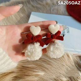 Dangle Earrings Korean Fashion Jewellery Wine Red Velvet Bow Hair Ball Autumn And Winter Plush Cute Girly For Women