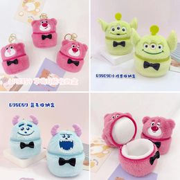 Cartoon anime, pink bear, three eyed plush storage box, bucket bag, keychain pendant, student zero wallet, doll wholesale