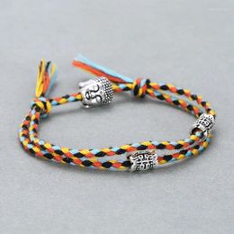 Link Bracelets Vintage Buddha Head Charm Bohemian Cotton String Handmade Braided Men Women Simple Adjustable Jewelry