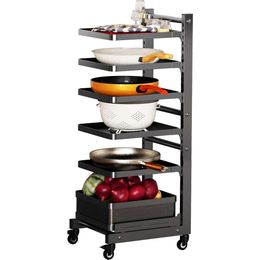 6-Tier Adjustable Pan and Pot Rack for Cabinet and Floor Organisation - Kitchen Storage Solution for Pots, Pans, and Lids - Multifunctional Design