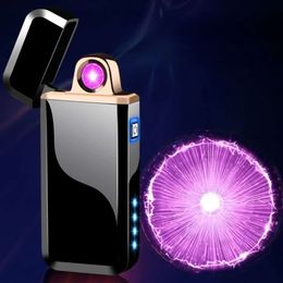 Rotating Arc Windproof Metal Plasma Electric Lighter LED Display Power Illuminator USB Rechargeable Portable Lighter Men's Gifts