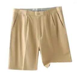 Men's Shorts Men Suit High Waist Button Casual Office Solid Color Straight Wide Leg Knee Length Workwear