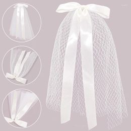 Bridal Veils Wedding Tulle White With Hair Clip Ribbon Edge Elegant Women Accessories Short Veil Bowknot Decor