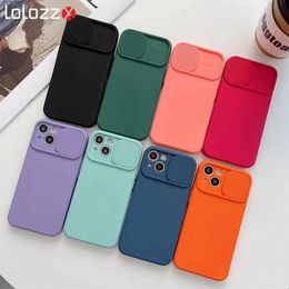 Cell Phone Cases Slide Camera Protection Candy Color Soft Silicone Phone Case Suitable for iPhone 15 14 12 11 Pro XS Max X XR 7 8 15 Plus Bumper Cover J240418