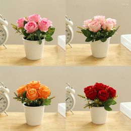 Decorative Flowers Artificial Rose Flower Small Tree Pot Fake Plants Potted Garden Decoration For Party Wedding Office Shop Restaurant