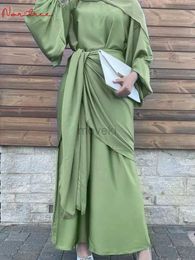 Ethnic Clothing Ramadan Eid Shiny Two Pieces Sets Djellaba Muslim Dress Dubai Fashion Glossy Islamic Suits Abaya Muslim Robes Islam Robe WY1294 d240419