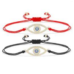 Charm Bracelets Cubic Zirconia Crystal Blue Enamel Eye Bracelet Women 2024 Fashion Red String Brass CZ Cord Braid Protect Jewellery Gift