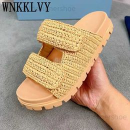 Slippers Summer Flat Thick Bottom Open Toe Slippers Women Str Braid Design Adjustable Band Leisure Slippers Outdoor Vacation Lazy Mules T240419