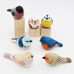 Cute Wooden Bird Figurine Ornaments Painted Hand Carved Wood Birds Statue Carving Animals Miniature Crafts Table Decorate Gifts 240418