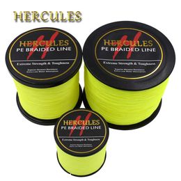 Hercules PE flätad fiskelinje fluorescerande gul multifilamentfiskeklada starka 4 strängar 100m 300m 500m 1000m 1500m 2000 m 240418
