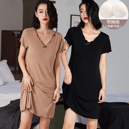 Women's Sleepwear 2024 Summer Short Sleeve Sexy V-neck Lingerie Modal Nightgowns For Women Korean Homewear Night Dress Nightdress Nighty
