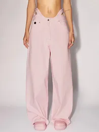 Women's Jeans Designer Retro Pink Sexy Double-waisted High-waisted 2024 Summer Fashion Luxury All-match Wide-leg Pants