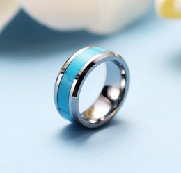 Mens Ring Tungsten Gold Ring Flat Appearance Turquoise Jewelry Whole Tungsten Steel Men039s Ring Whole fashion jewelry7311979