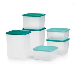 Storage Bottles 12pc Square Stacking Food Containers With Lids Preservation Box - Green