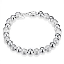 Beaded Women's 8mm Beaded Ball Bracelets in 925 Sterling Silver, Trendy Fine Jewelry Wholesale, Silver Cuff Bracelet Pulsera L221012