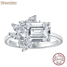 Solitaire Ring Newshe 925 Sterling Silver East To West Ring Emerald Cut Solitaire Wedding Engagement Ring for Women 5A Cubic Zirconia Jewelry d240419