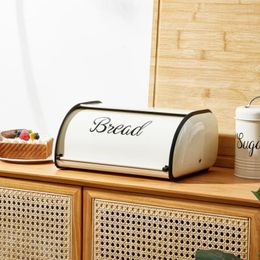 Storage Bottles Beige Metal Bread Box With Sliding Lid Kitchen Dry Food Container Countertop Pantry Baguette Baking Cake Toast Organiser