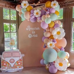 Pastel Balloons Arch Kit Daisy Flower Balloon Garland Kid Bride First Birthday Party Decoration Baby Shower Wedding Supplies 240410