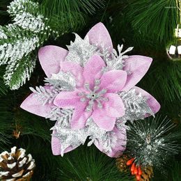 Decorative Flowers 5pcs Glitter Christmas Xmas Tree Hanging Ornaments 14cm Artifical Flower For Home 2024 Year Supplies Navidad Notel