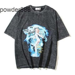 24ss High Street Angel Girl Print Distressed Loose Round Neck Short Sleeved Couple T-shirt