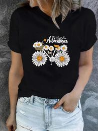 Women's T Shirts Daisy Pattern T-Shirt Cute Shirt Summer Fashion Casual Round Neck Short Sleeved Original Style 2024 Top