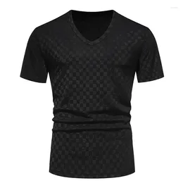 Men's T Shirts Plaid V Neck Short Sleeve Shirt Men Casual Daily T-Shirts