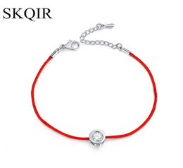 whole SKQIR Fashion Women Thin Red Cord Thread String Rope Chain with CZ Zirconia Silver Colour Bracelet for Female Jewellery pul6450556